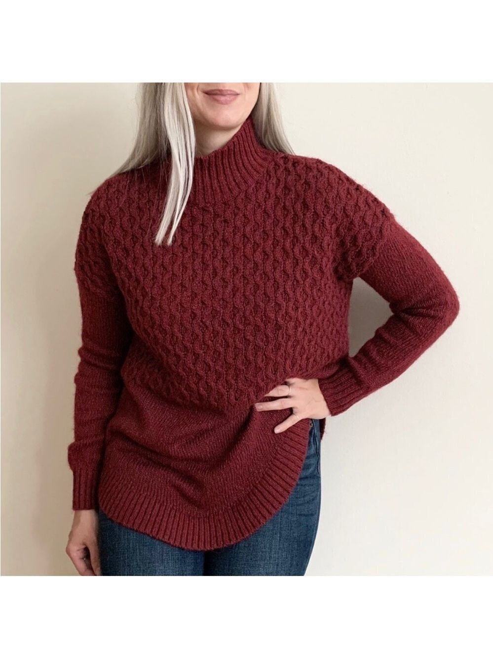 Lole Mock Neck Sweater in Deep Red Colour, size XS